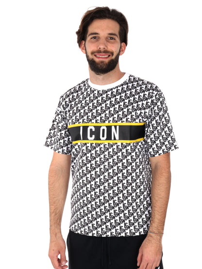 T-SHIRT LOGO ALL-OVER CON FASCIA ICON UOMO BIANCO