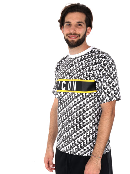 T-SHIRT LOGO ALL-OVER CON FASCIA ICON UOMO BIANCO
