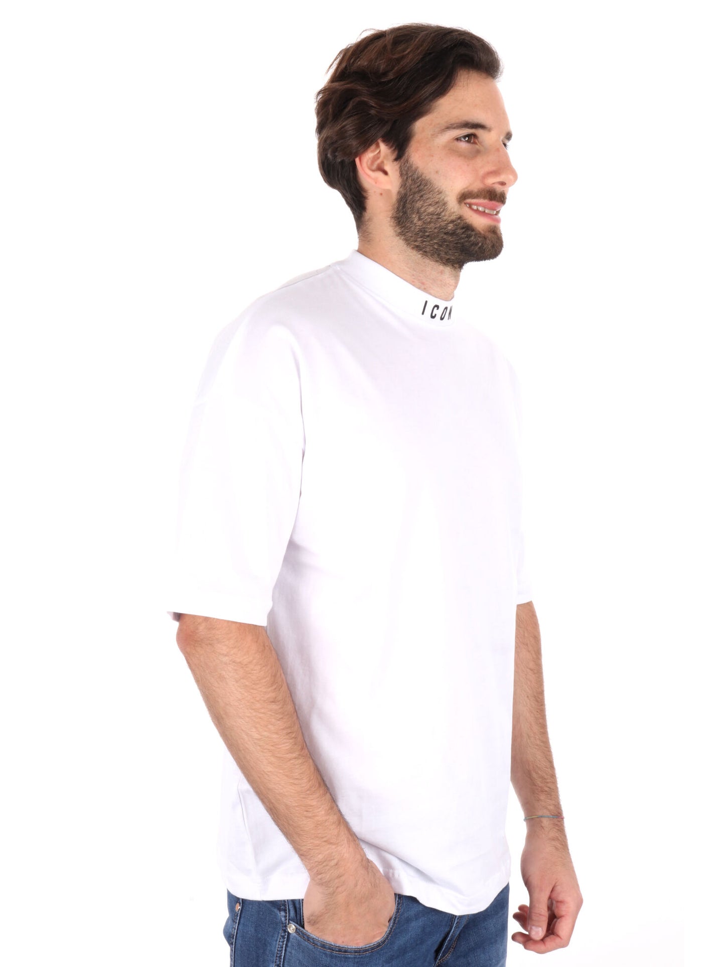 T-SHIRT LOGO SU GIROCOLLO ICON UOMO BIANCO