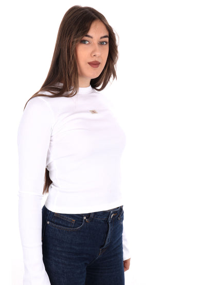 T-SHIRT A COSTINE WOVEN LABEL CALVIN KLEIN JEANS DONNA BIANCO