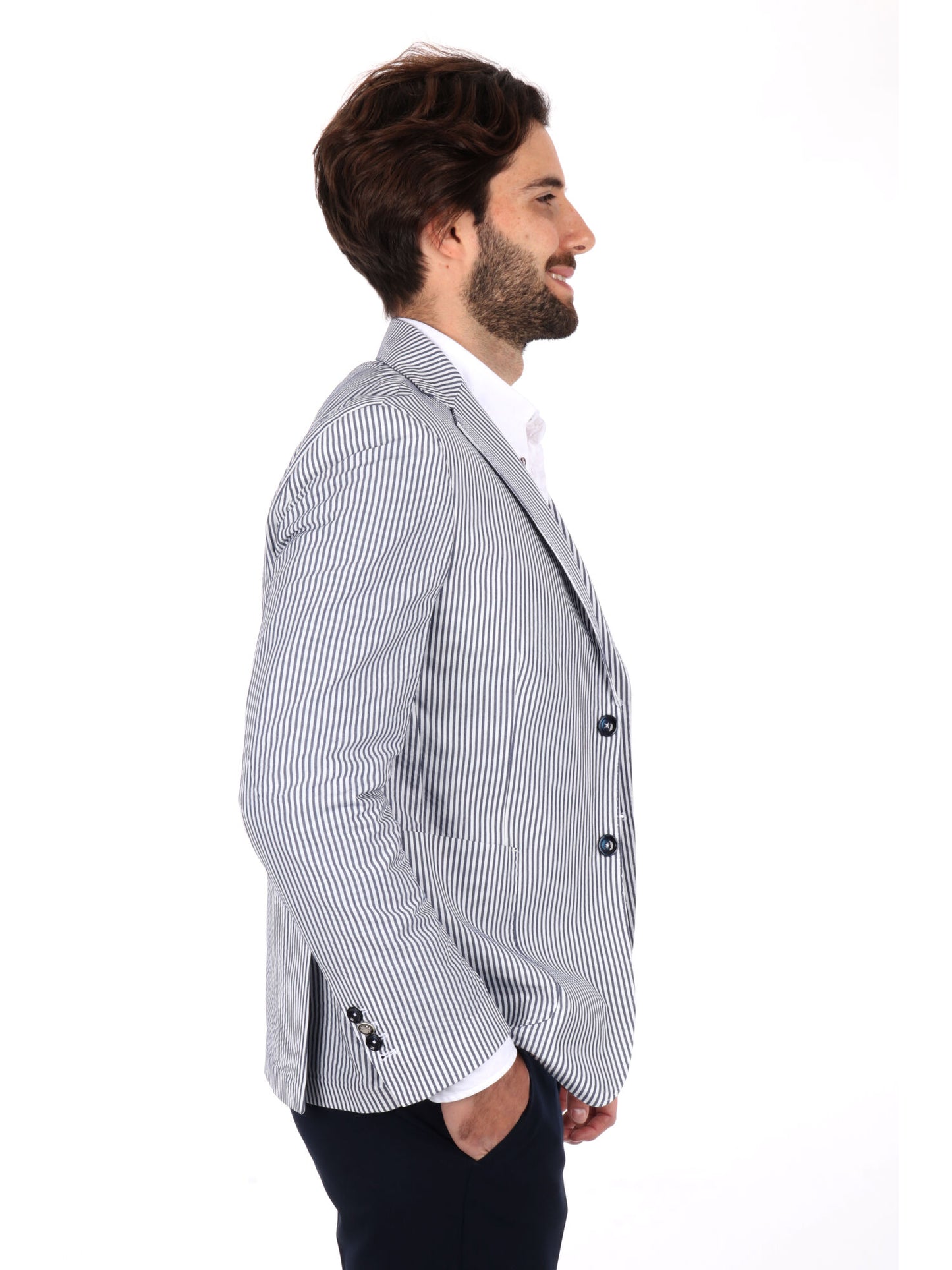 GIACCA MONOPETTO A RIGHE FB UOMO BIANCO-BLU