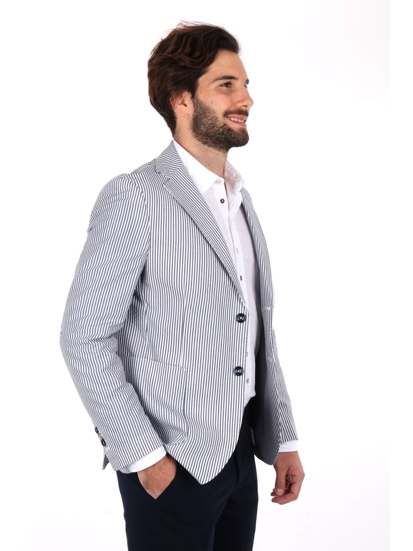 GIACCA MONOPETTO A RIGHE FB UOMO BIANCO-BLU