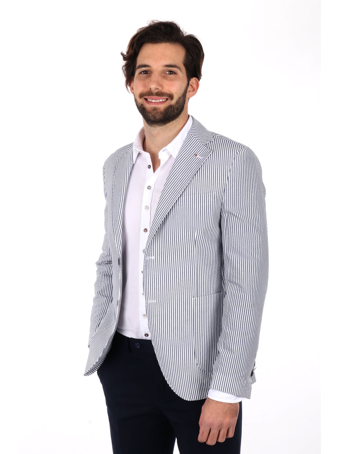 GIACCA MONOPETTO A RIGHE FB UOMO BIANCO-BLU