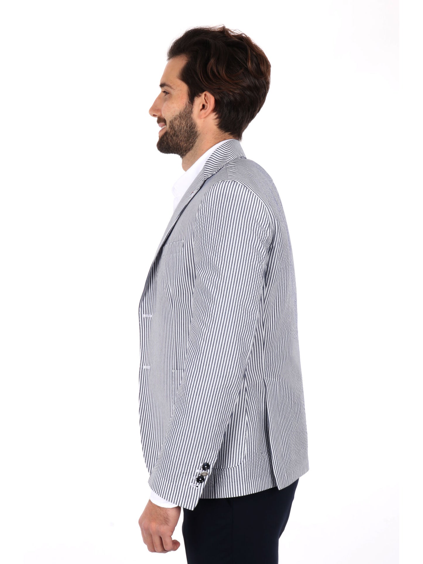 GIACCA MONOPETTO A RIGHE FB UOMO BIANCO-BLU