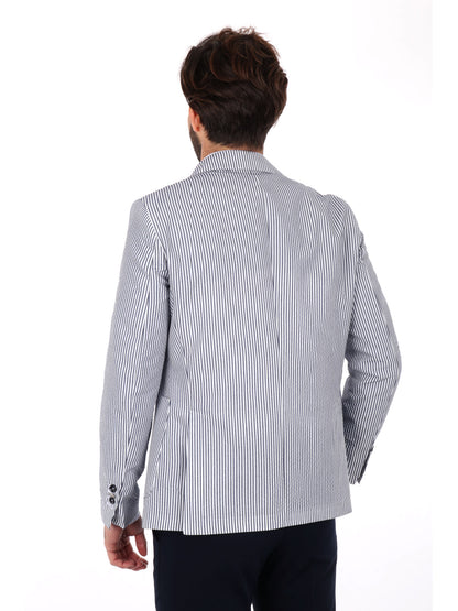 GIACCA MONOPETTO A RIGHE FB UOMO BIANCO-BLU