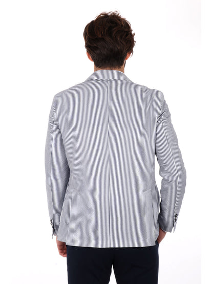 GIACCA MONOPETTO A RIGHE FB UOMO BIANCO-BLU