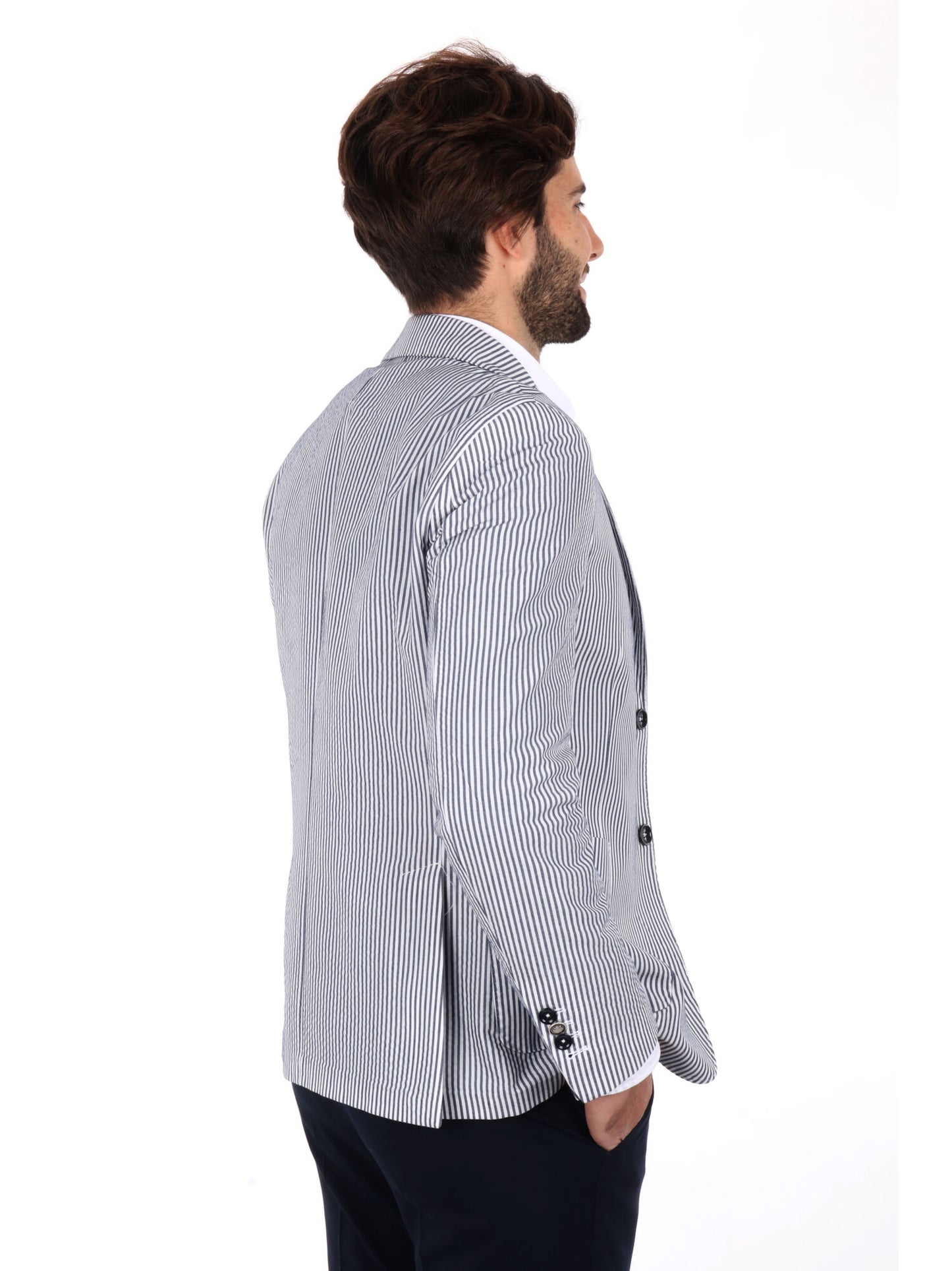 GIACCA MONOPETTO A RIGHE FB UOMO BIANCO-BLU