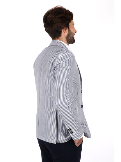 GIACCA MONOPETTO A RIGHE FB UOMO BIANCO-BLU