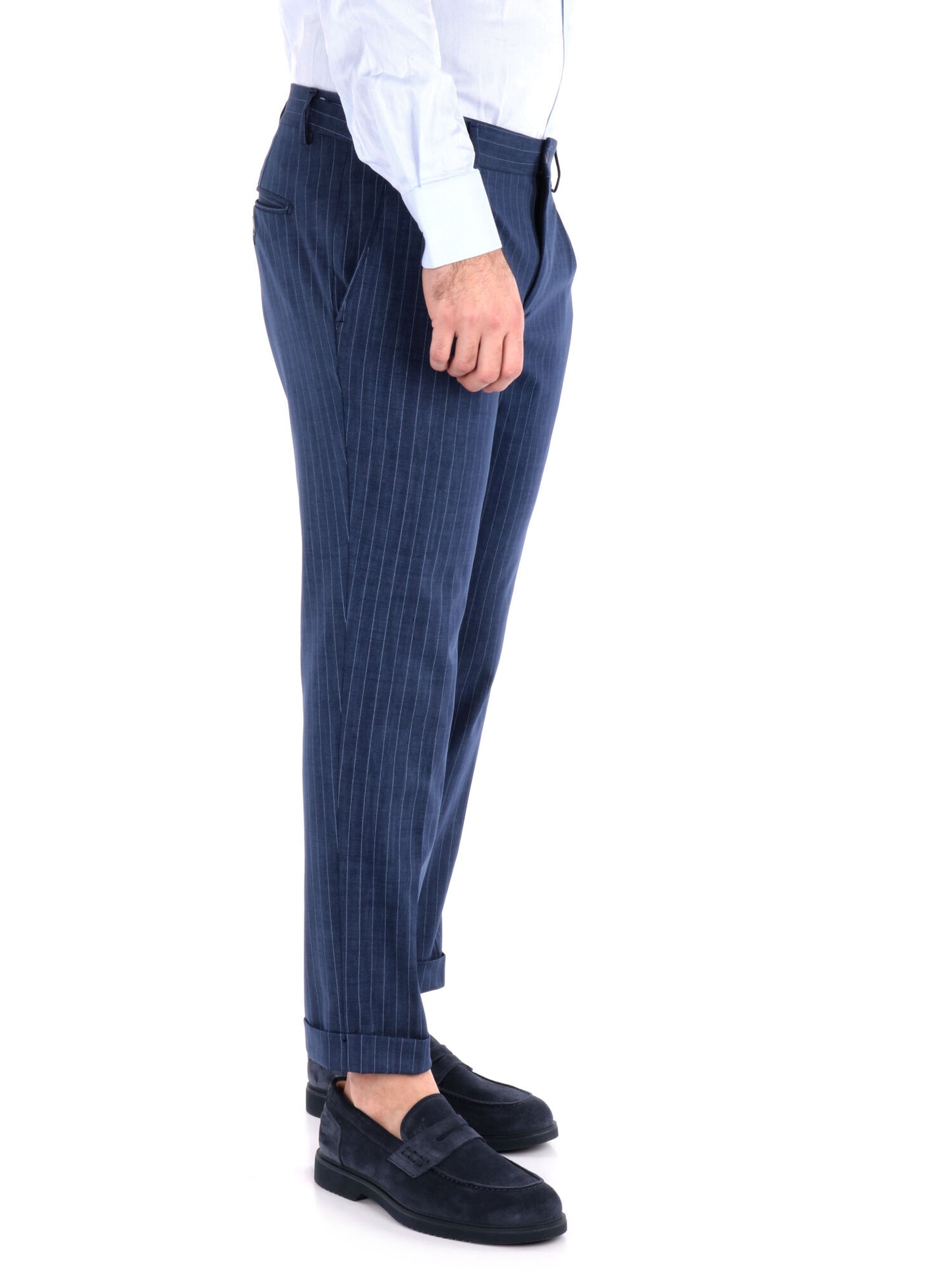 PANTALONE CON PENCES A RIGHE FB UOMO BLU
