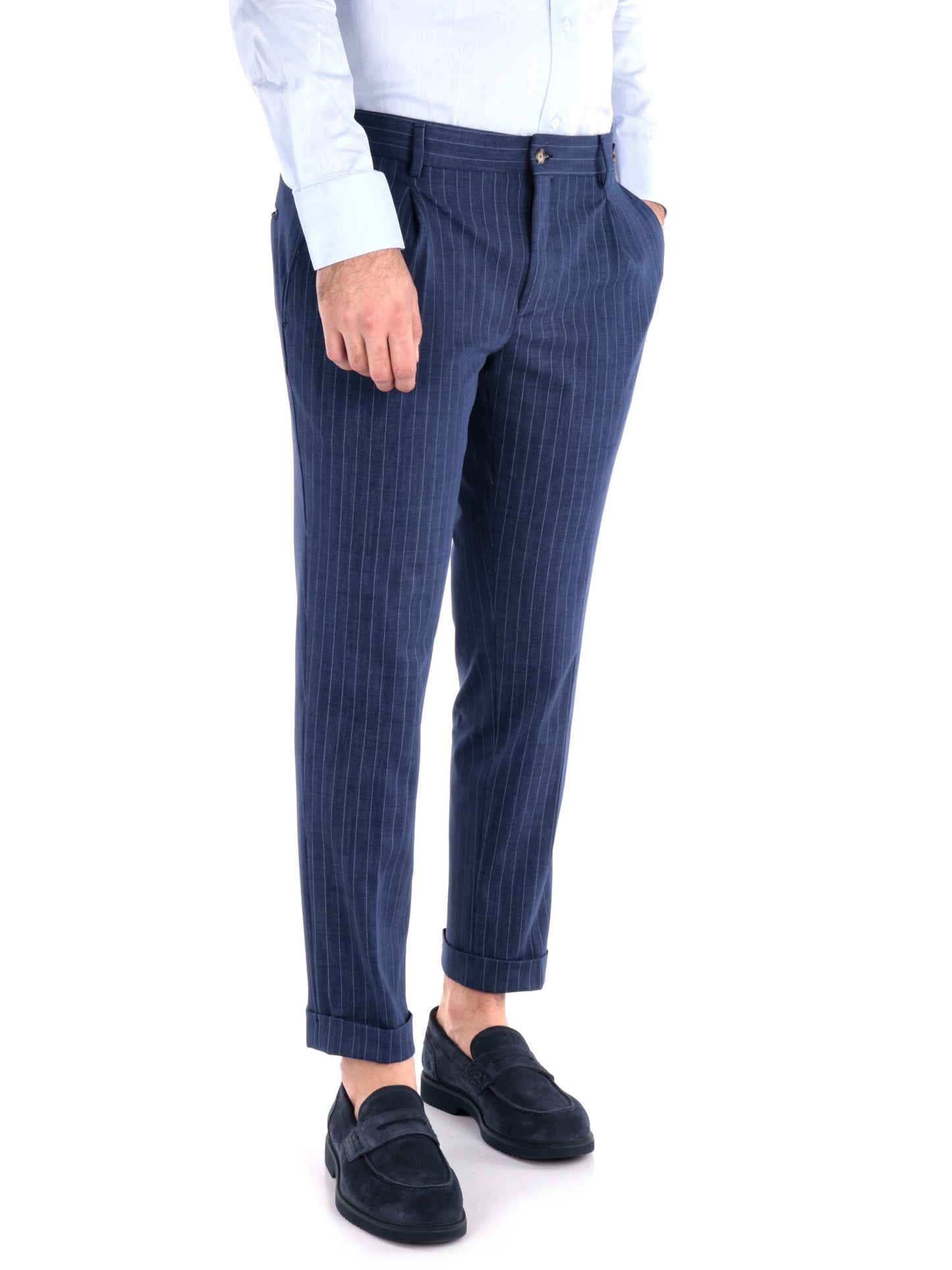 PANTALONE CON PENCES A RIGHE FB UOMO BLU