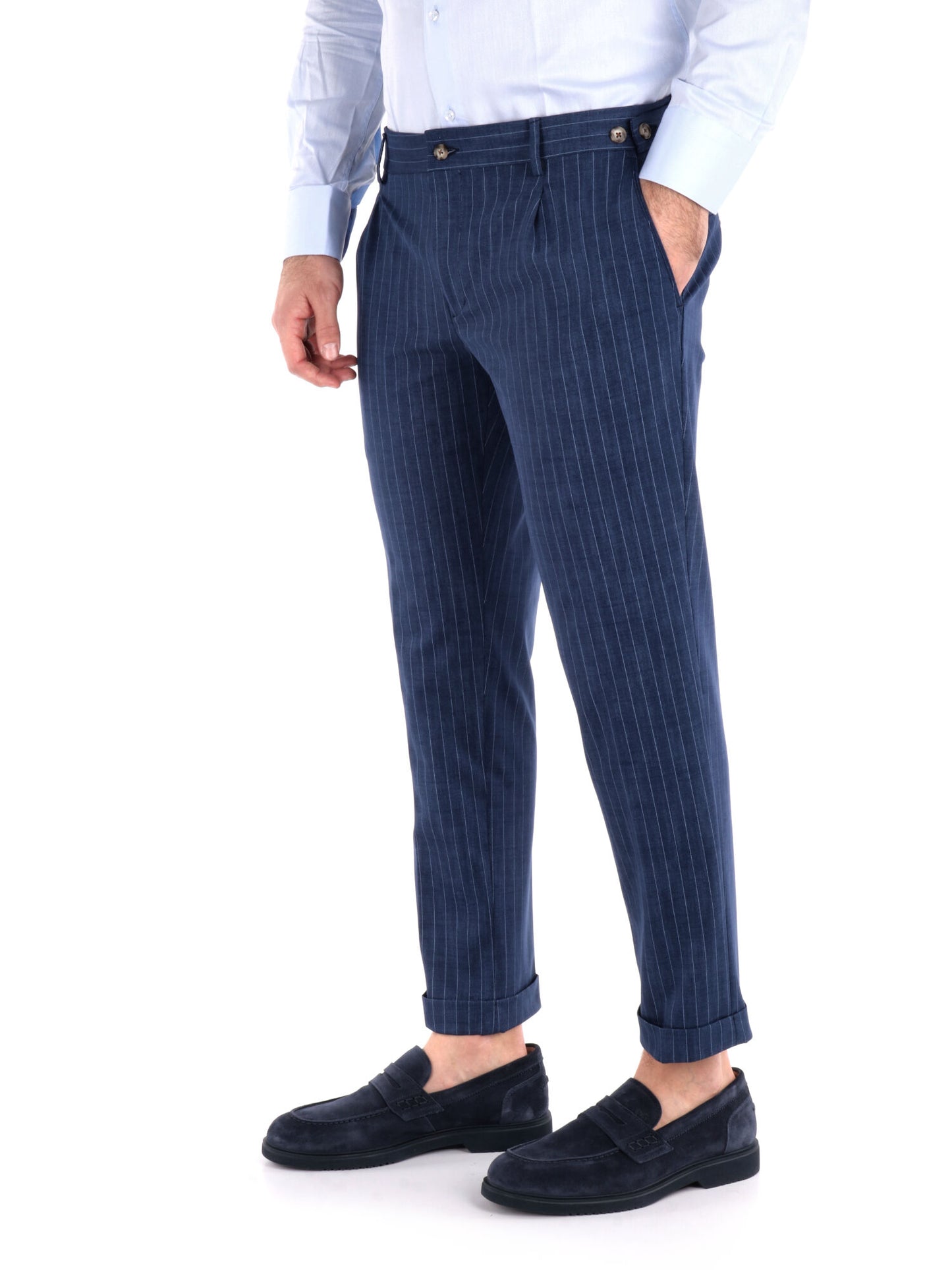 PANTALONE CON PENCES A RIGHE FB UOMO BLU