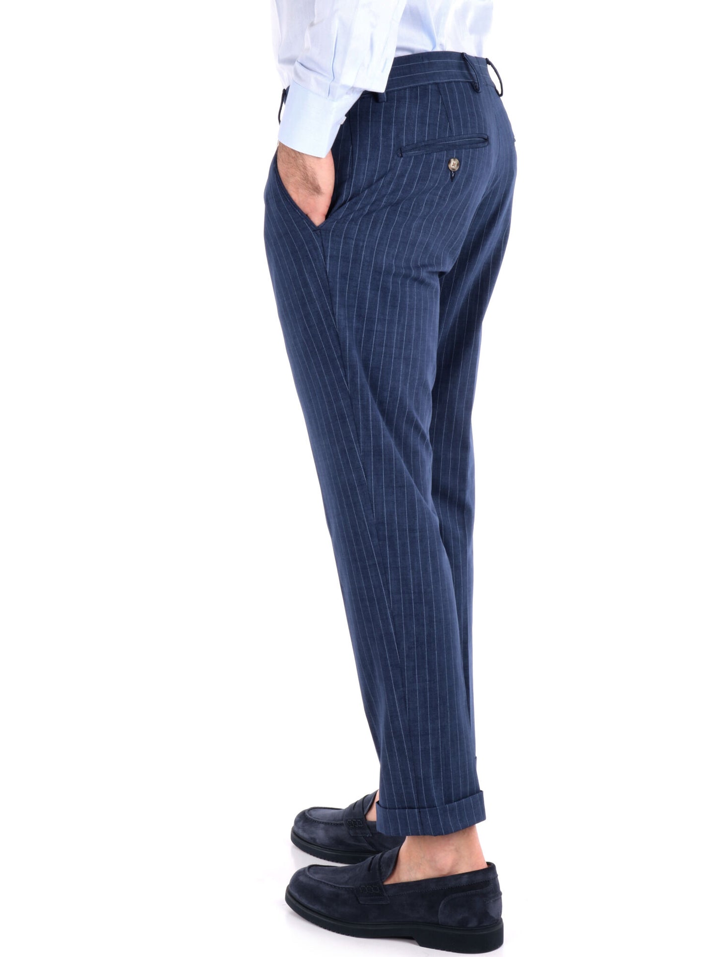 PANTALONE CON PENCES A RIGHE FB UOMO BLU