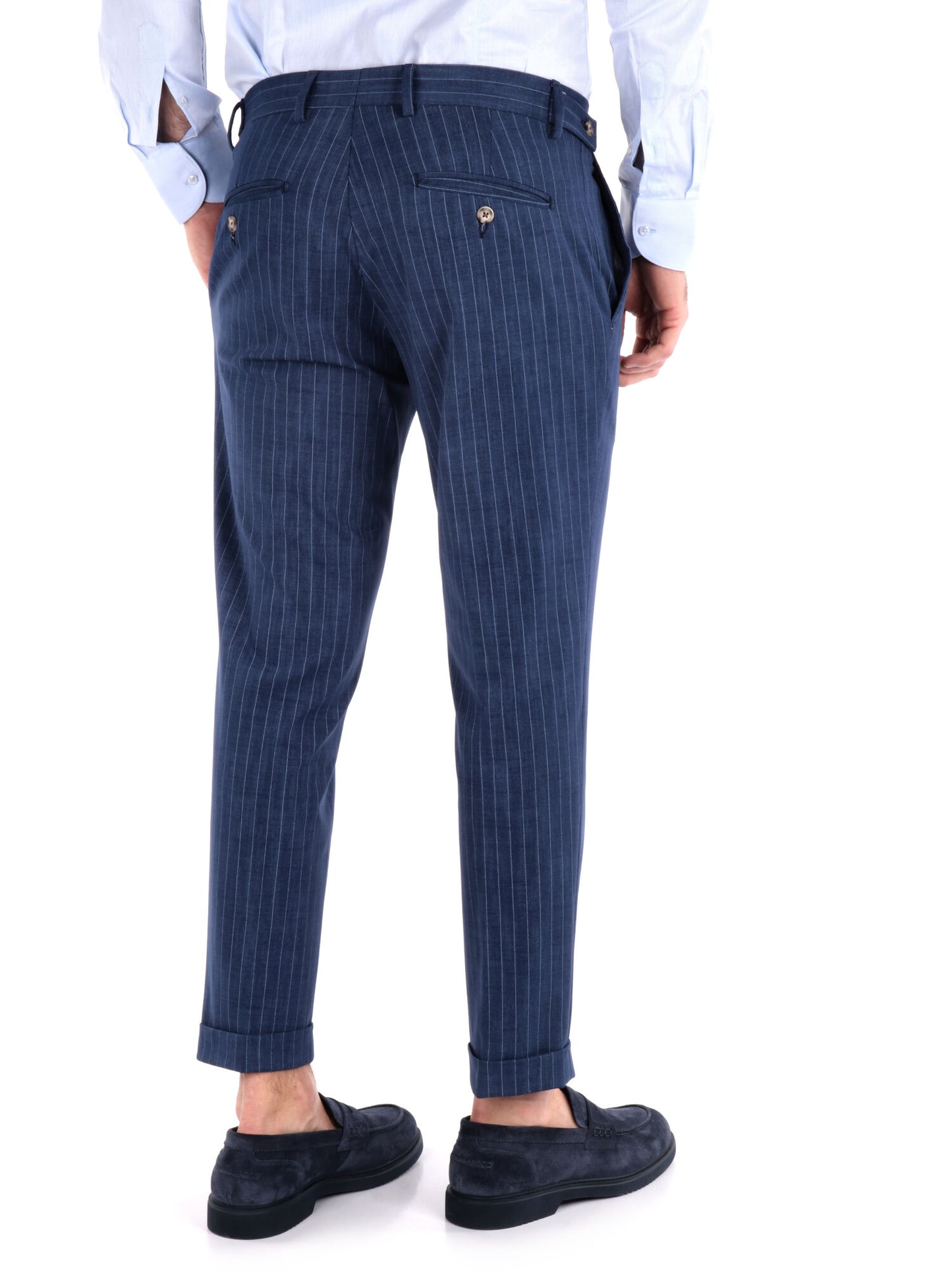 PANTALONE CON PENCES A RIGHE FB UOMO BLU