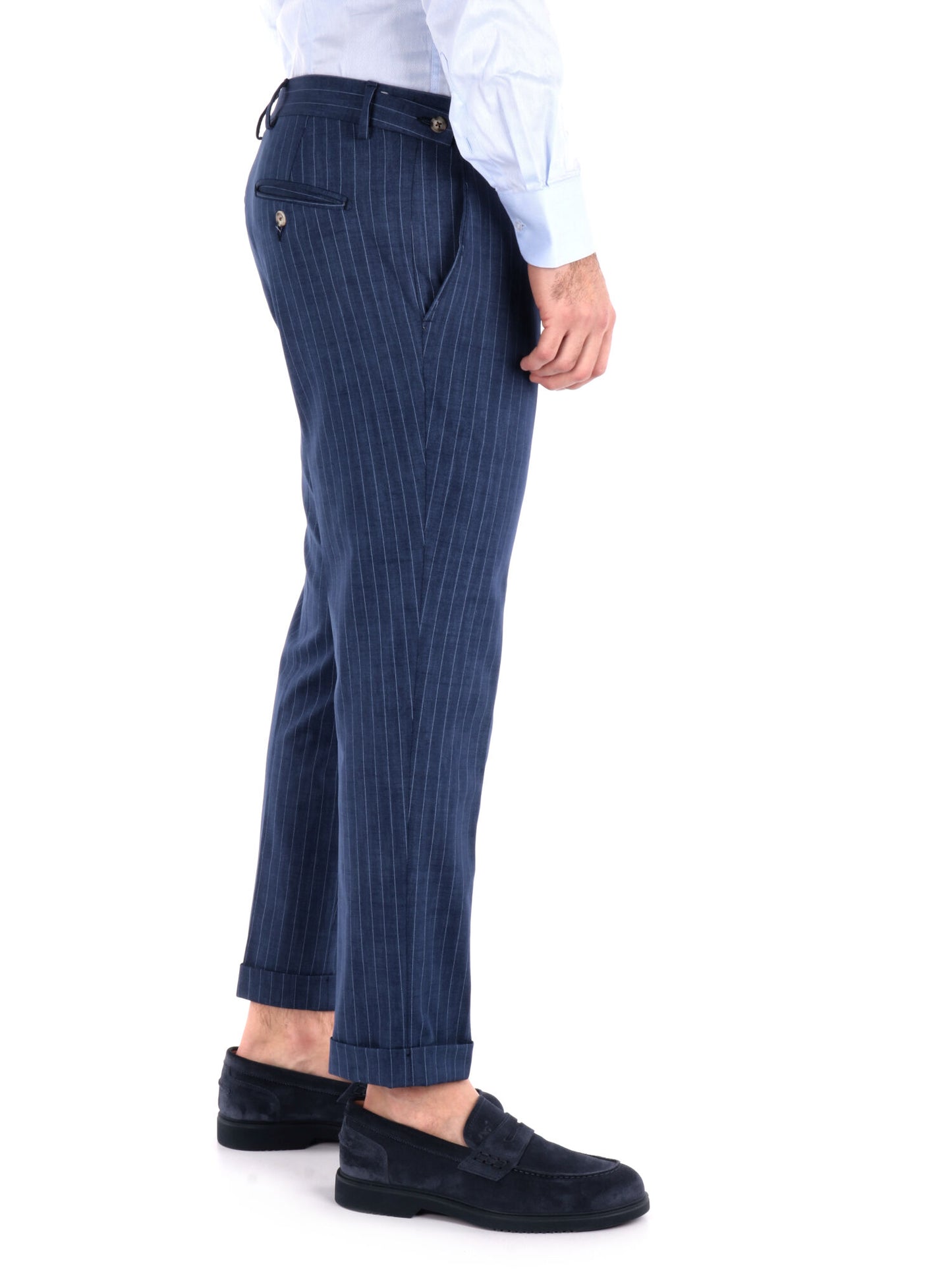 PANTALONE CON PENCES A RIGHE FB UOMO BLU