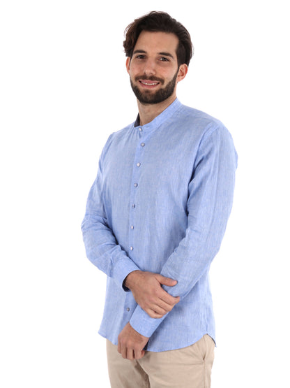 Camicia da uomo FB Maracaibo Core 3 in cotone azzurra con colletto coreano