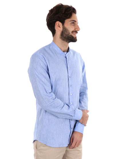 Camicia da uomo FB Maracaibo Core 3 in cotone azzurra con colletto coreano