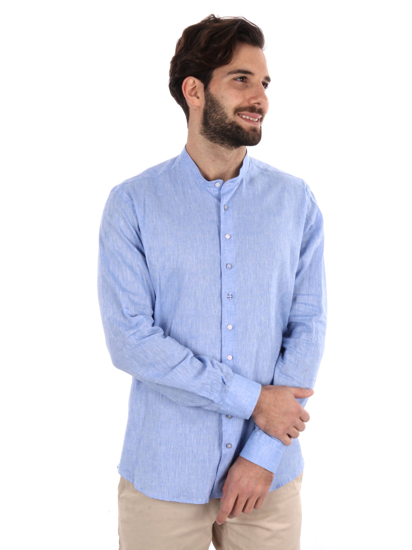 Camicia da uomo FB Maracaibo Core 3 in cotone azzurra con colletto coreano