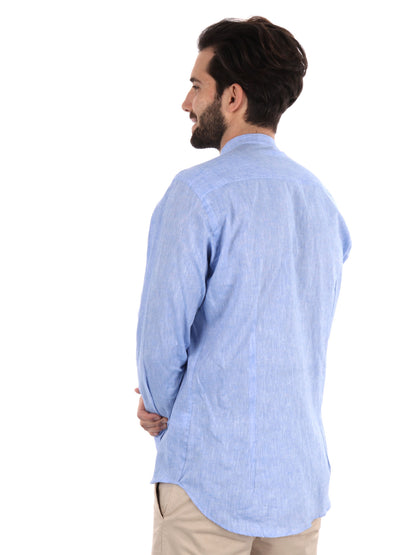Camicia da uomo FB Maracaibo Core 3 in cotone azzurra con colletto coreano