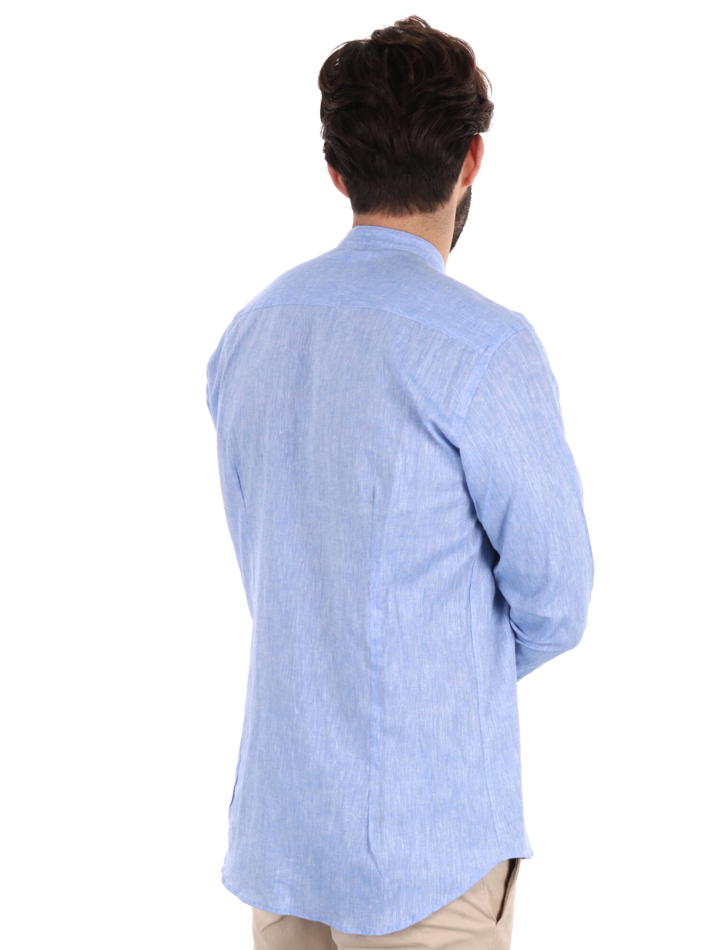 Camicia da uomo FB Maracaibo Core 3 in cotone azzurra con colletto coreano