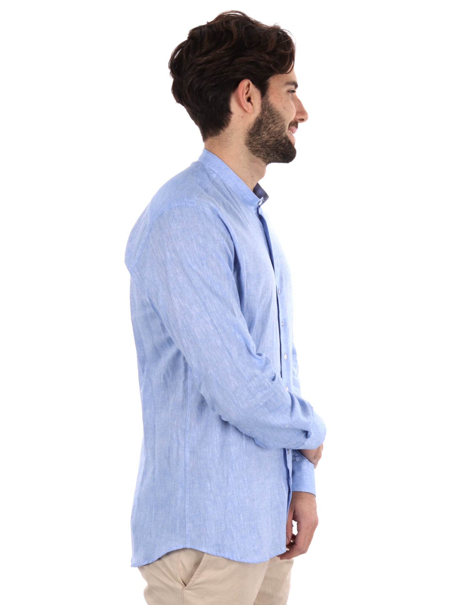 Camicia da uomo FB Maracaibo Core 3 in cotone azzurra con colletto coreano