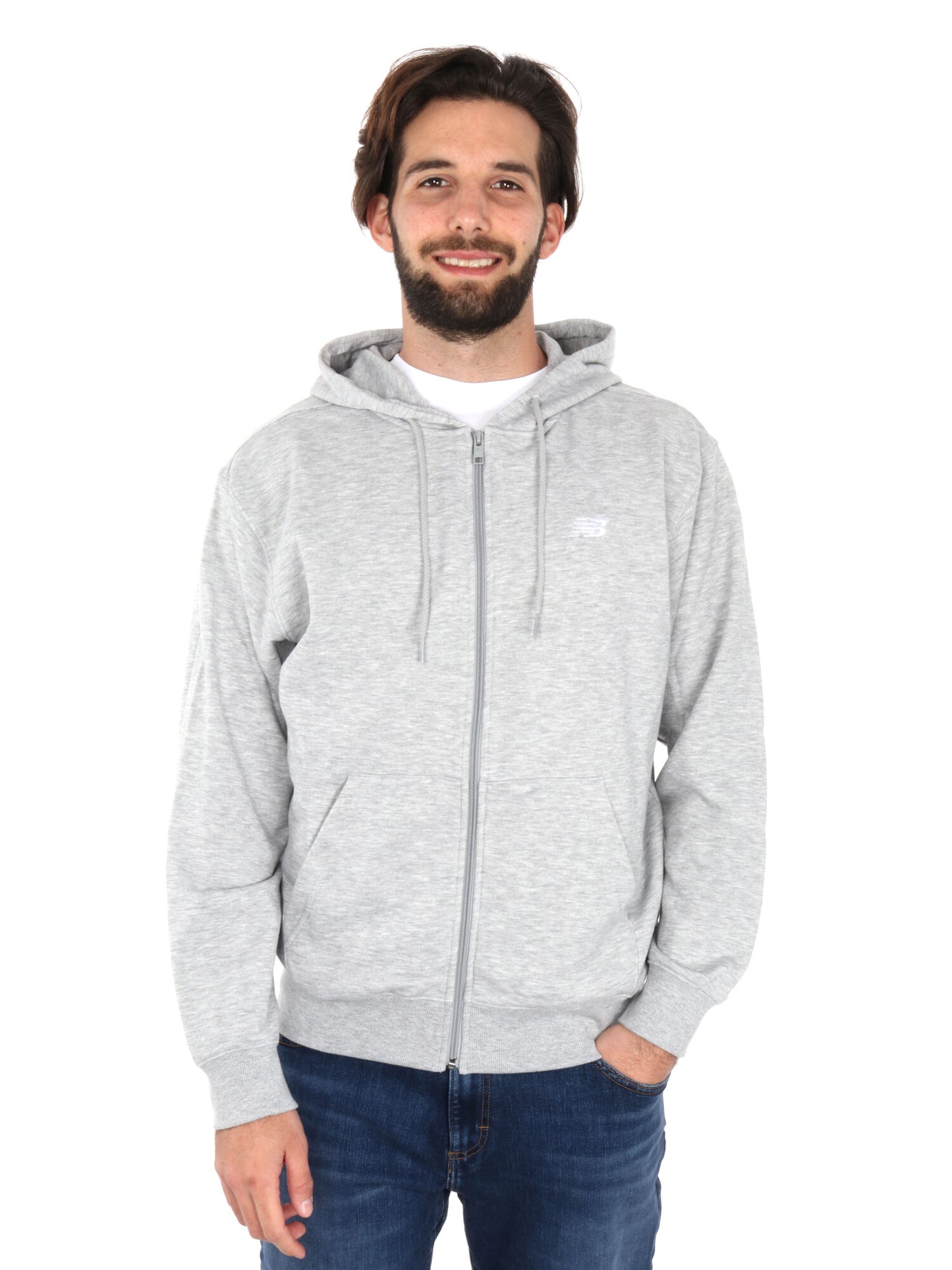Felpa con cappuccio New Balance da uomo in tessuto sintetico grigia