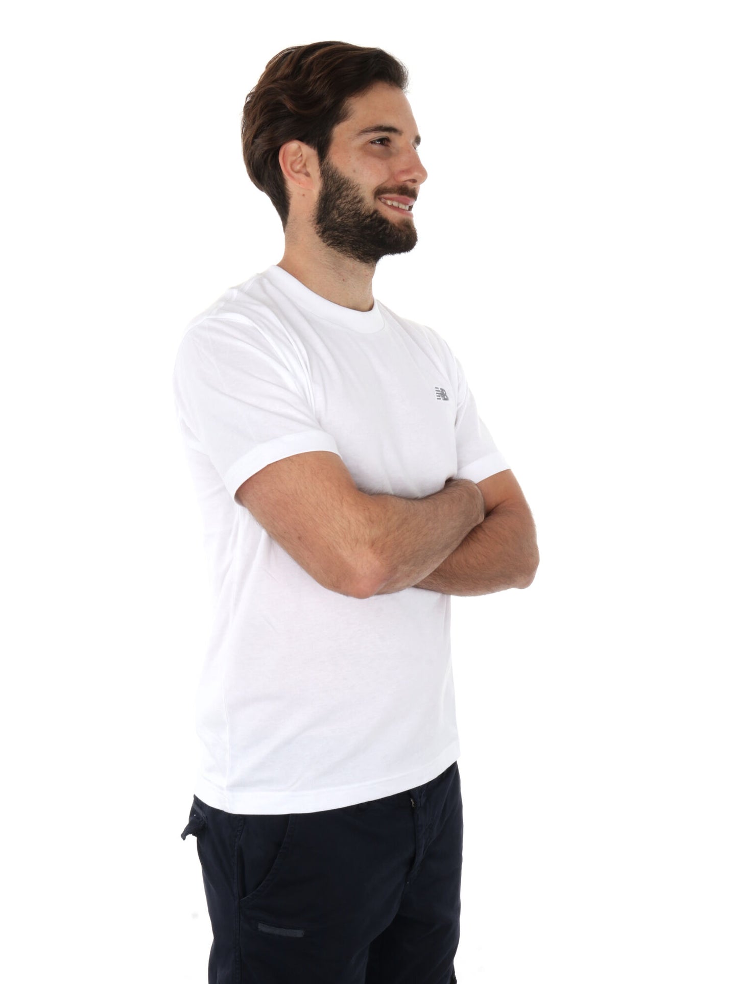 T-shirt bianca New Balance con ricamo e manica corta da uomo