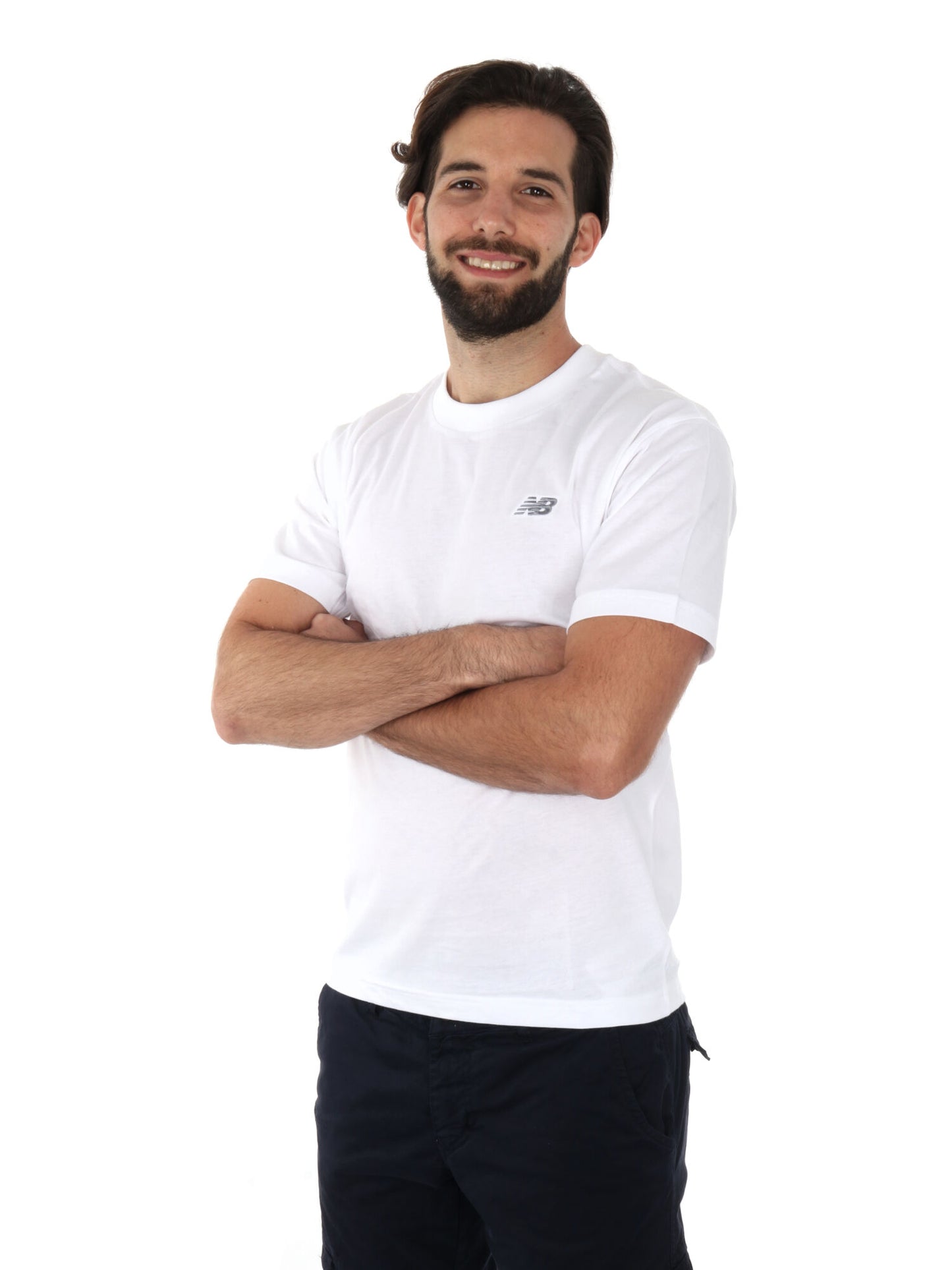 T-shirt bianca New Balance con ricamo e manica corta da uomo