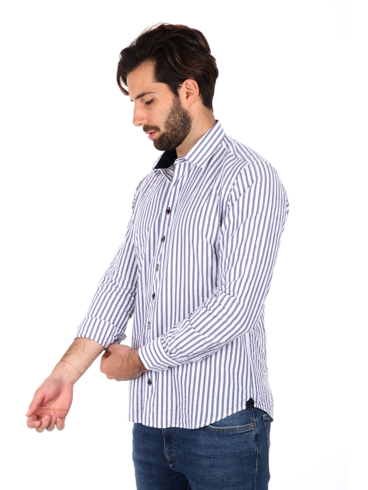 CAMICIA A RIGHE FB UOMO BIANCO-BLU