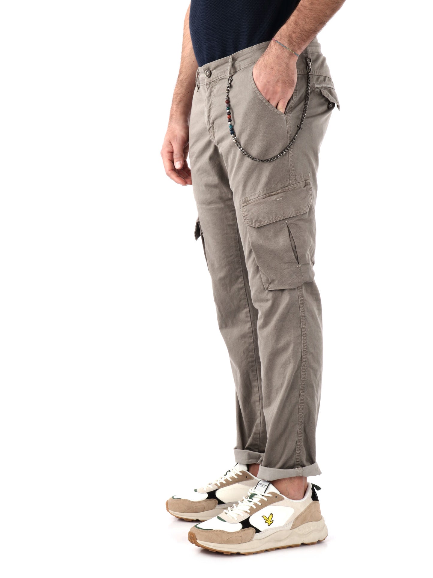 Pantalone cargo da uomo FB Palinsesto Cat in cotone beige spago
