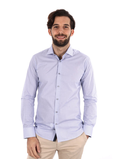 CAMICIA MICROFANTASIA FB UOMO BIANCO AZZURRO