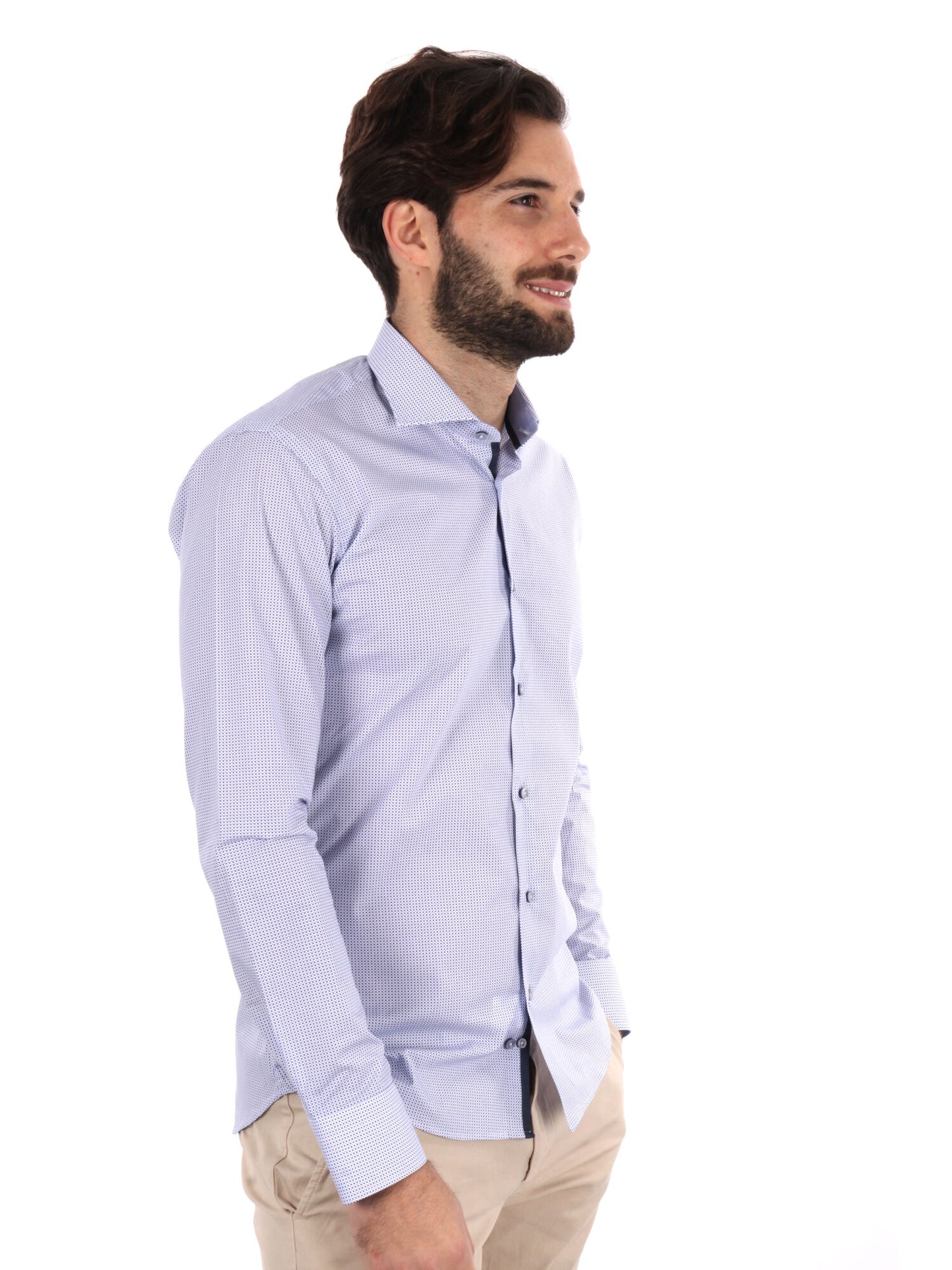 CAMICIA MICROFANTASIA FB UOMO BIANCO AZZURRO