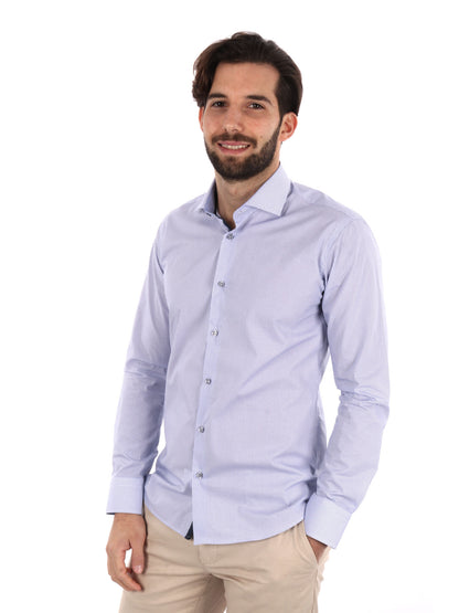 CAMICIA MICROFANTASIA FB UOMO BIANCO AZZURRO