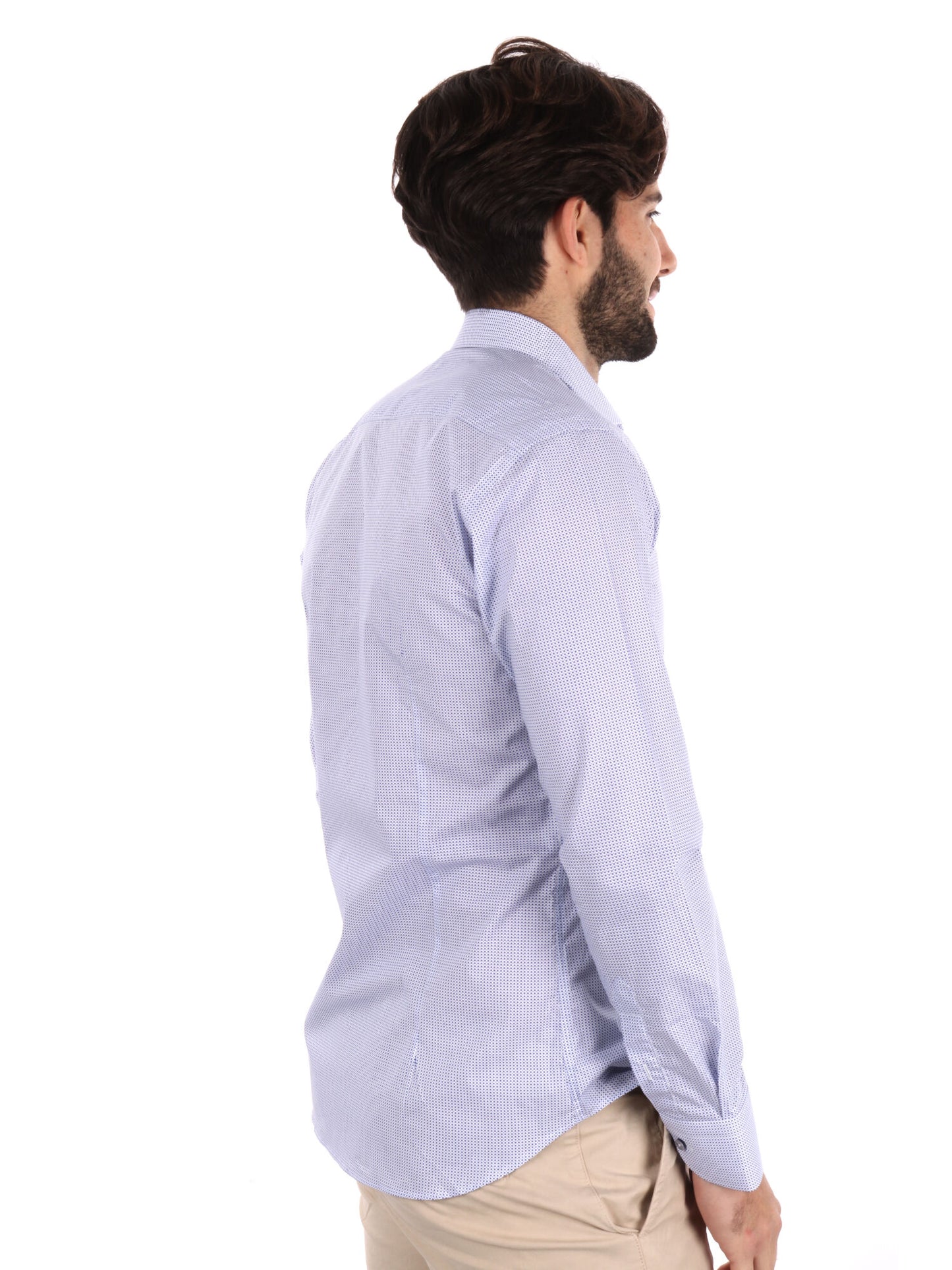 CAMICIA MICROFANTASIA FB UOMO BIANCO AZZURRO
