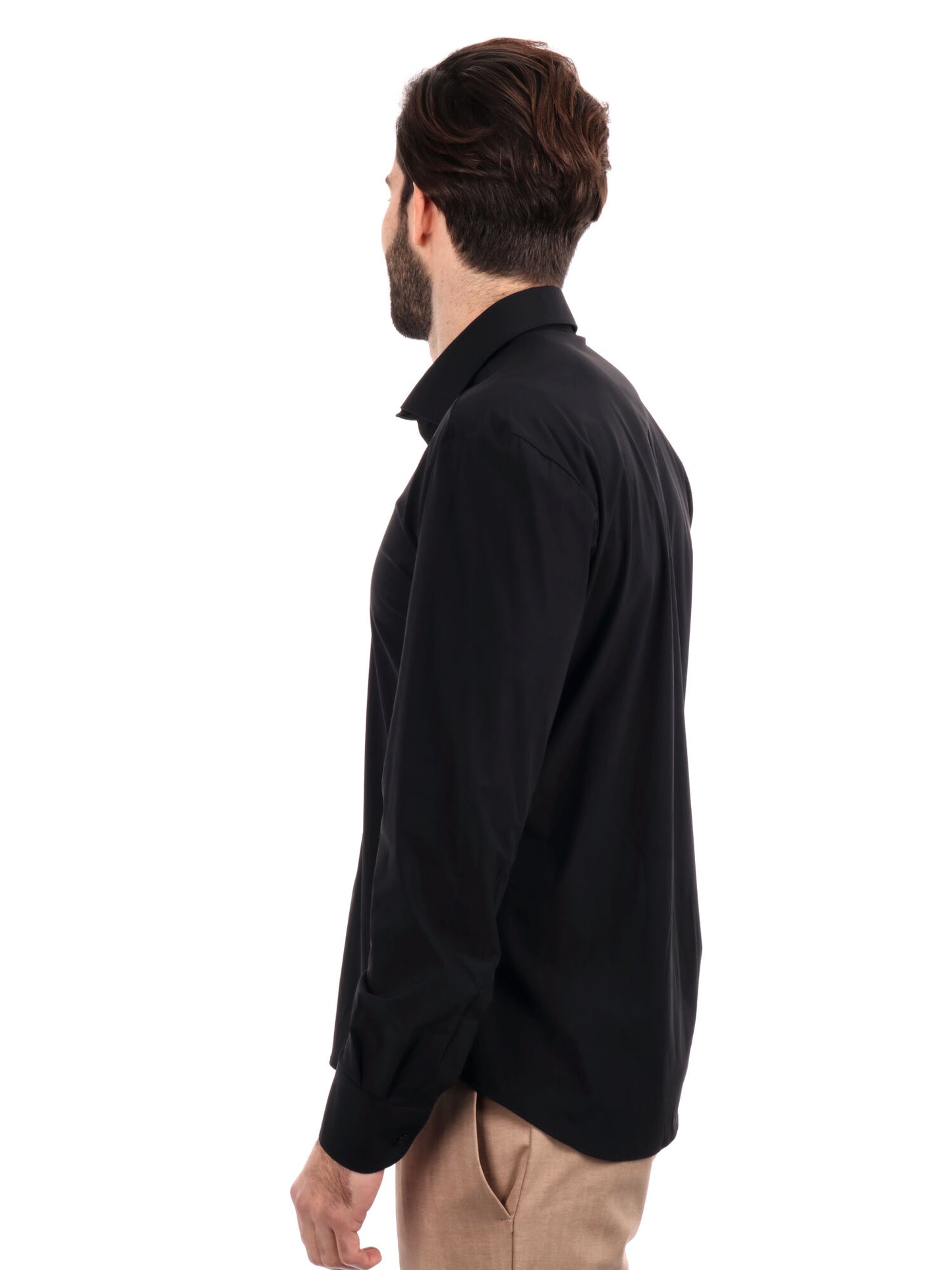 Camicia tecnica FB in nylon nero slim da uomo elegante