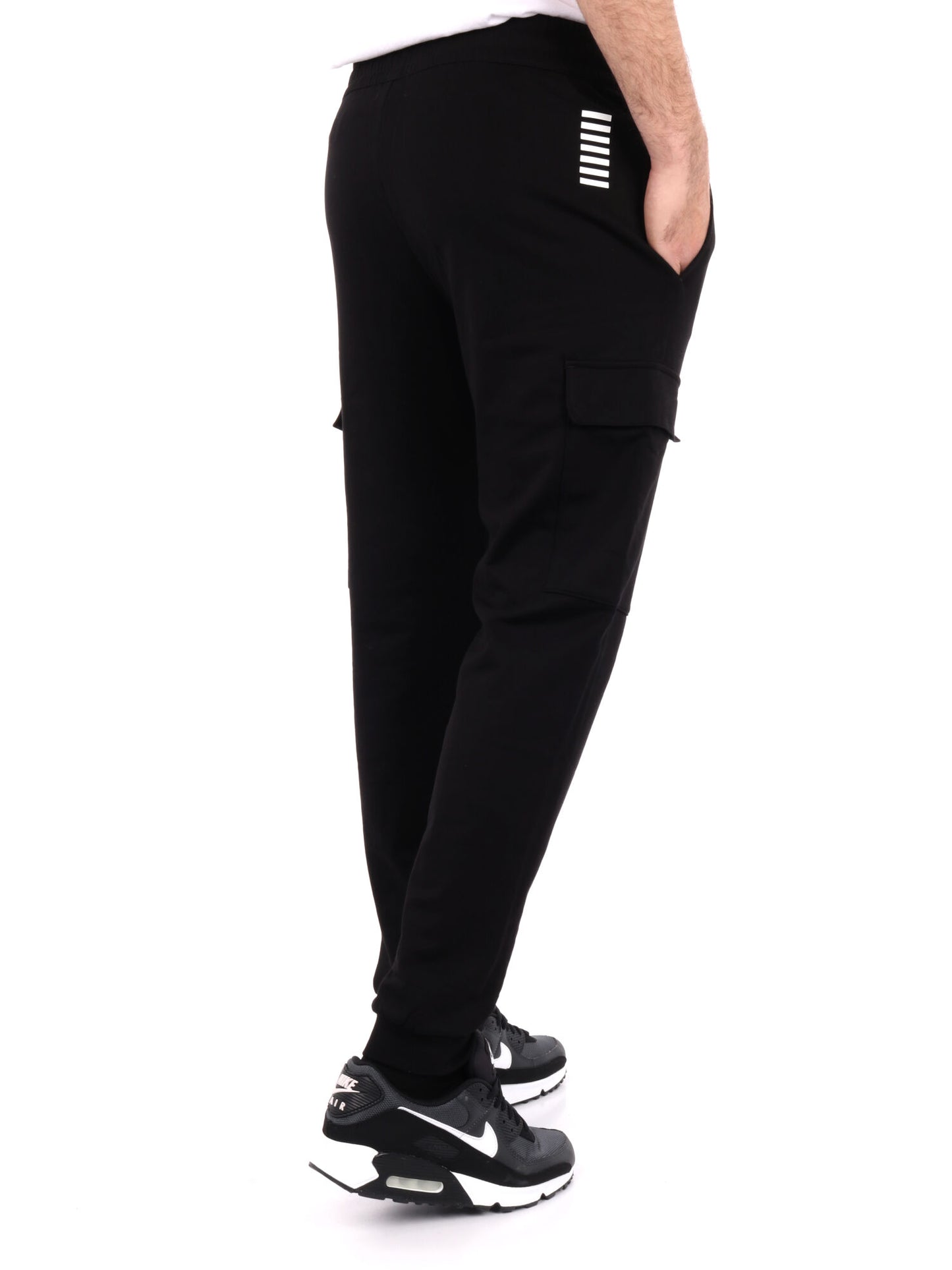 Pantaloni cargo da uomo EA7 Emporio Armani in nero con vita elastica