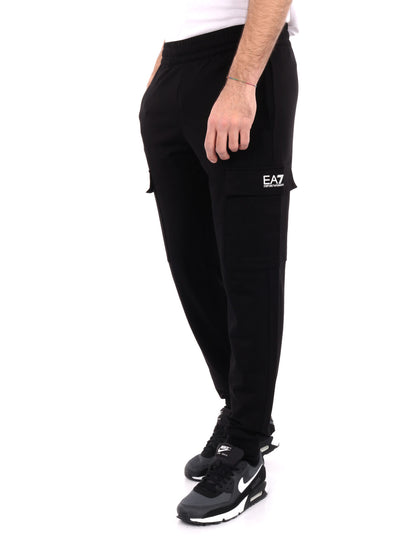 Pantaloni cargo da uomo EA7 Emporio Armani in nero con vita elastica