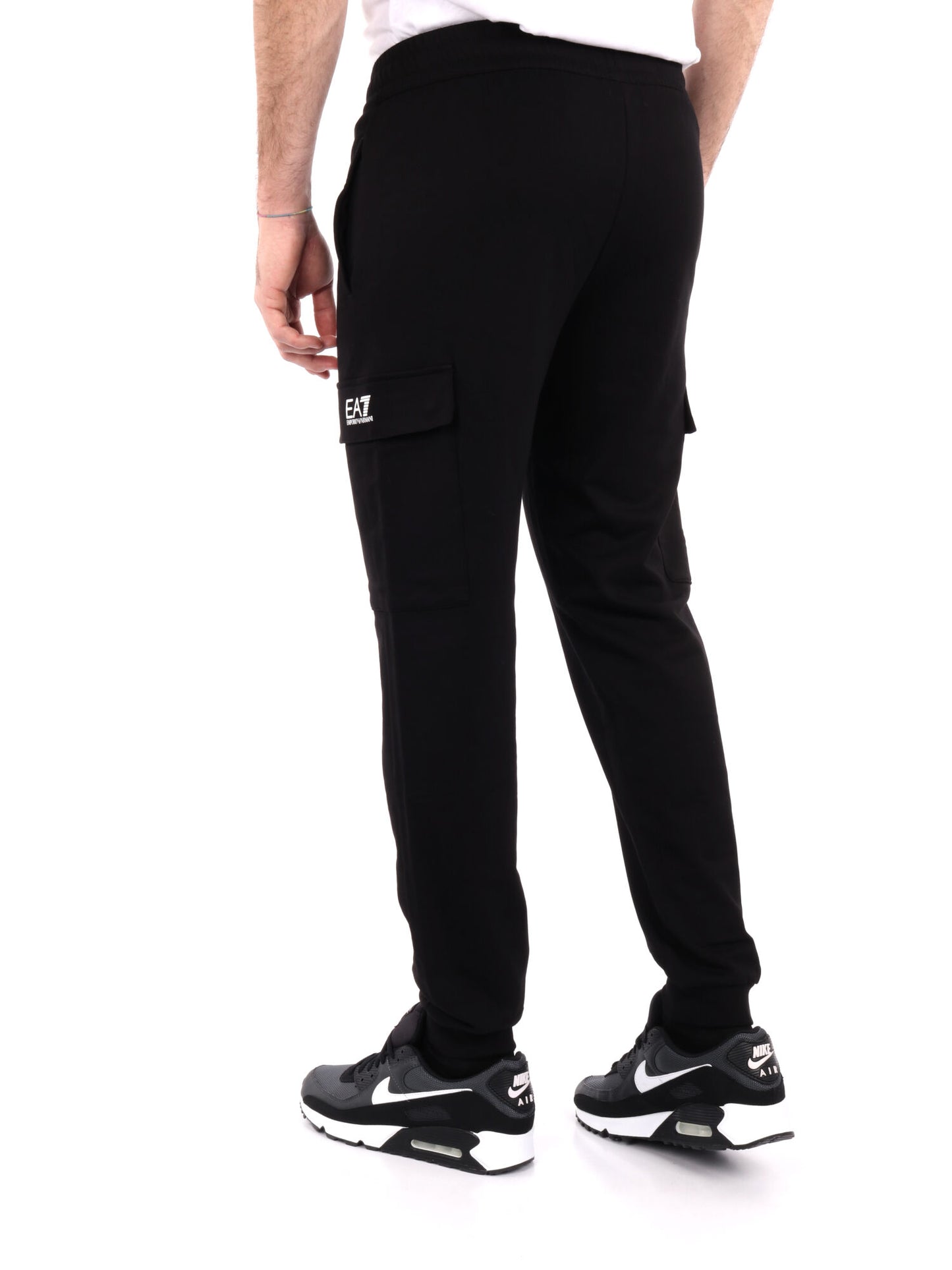 Pantaloni cargo da uomo EA7 Emporio Armani in nero con vita elastica