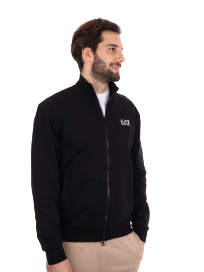 FELPA CON CAPPUCCIO E ZIP EA7 EMPORIO ARMANI UOMO NERO
