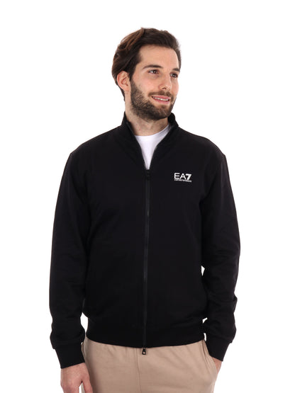 FELPA CON CAPPUCCIO E ZIP EA7 EMPORIO ARMANI UOMO NERO