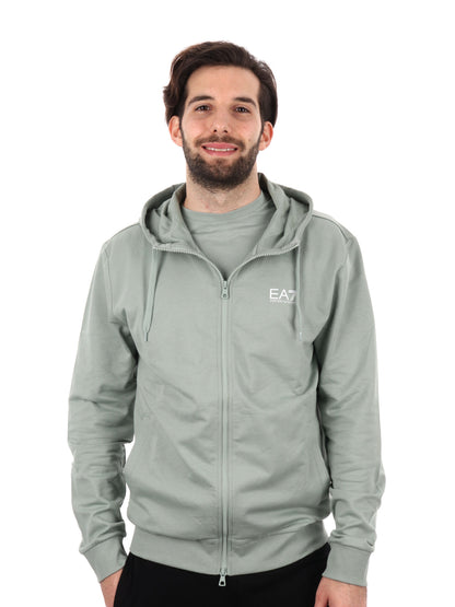FELPA CON CAPPUCCIO E ZIP CORE IDENTITY EA7 EMPORIO ARMANI UOMO SALVIA