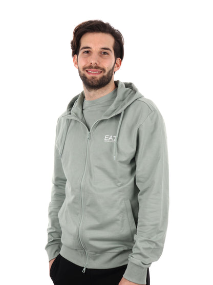 FELPA CON CAPPUCCIO E ZIP CORE IDENTITY EA7 EMPORIO ARMANI UOMO SALVIA
