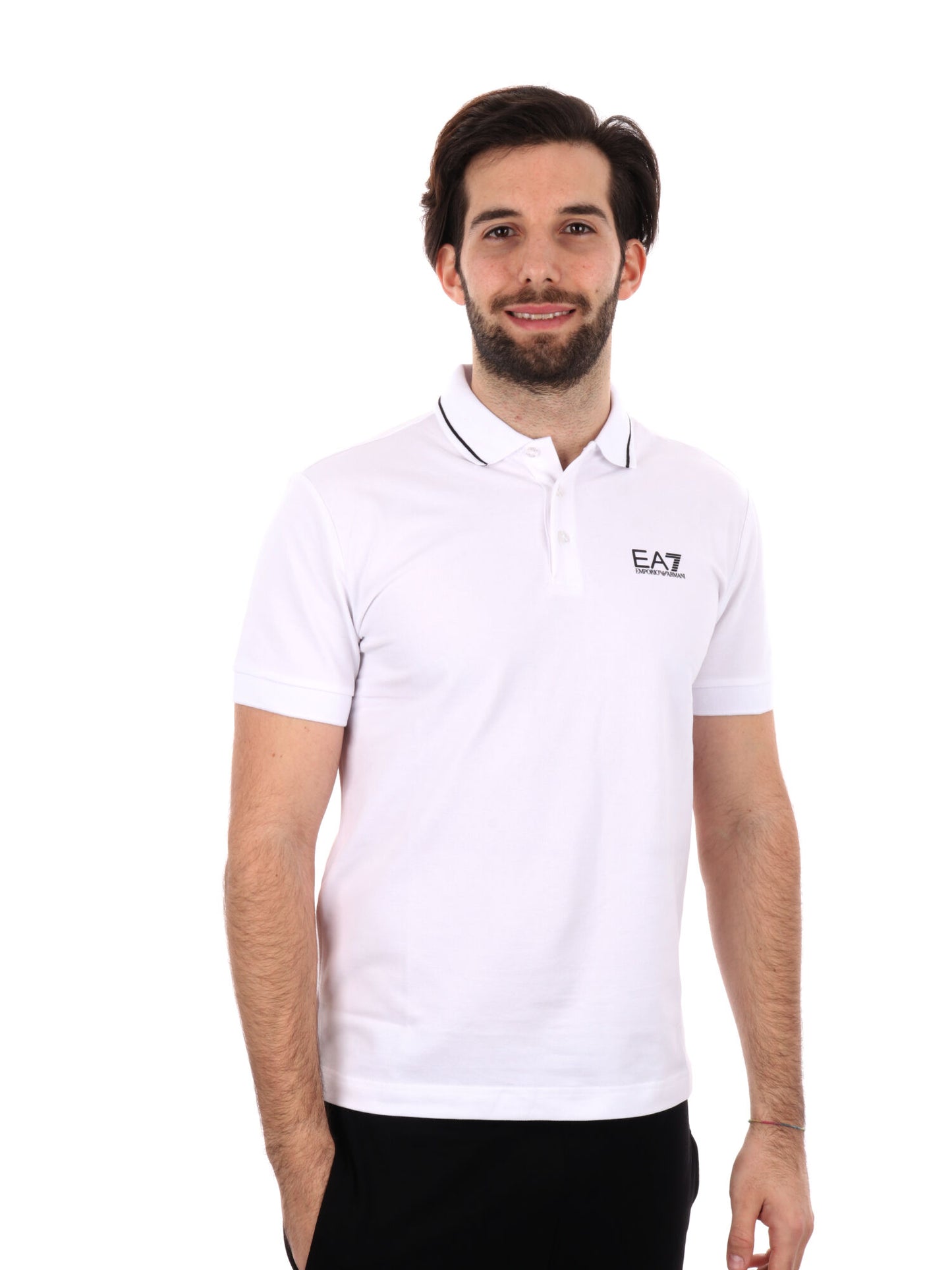 Polo Core Identity in piquet di cotone stretch bianca da uomo