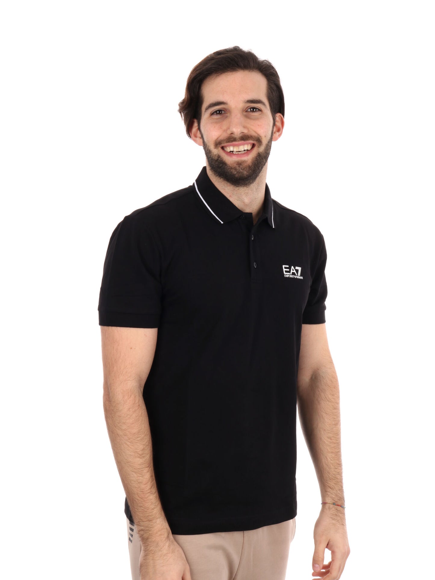 Polo Core Identity in piquet di cotone stretch nero da uomo