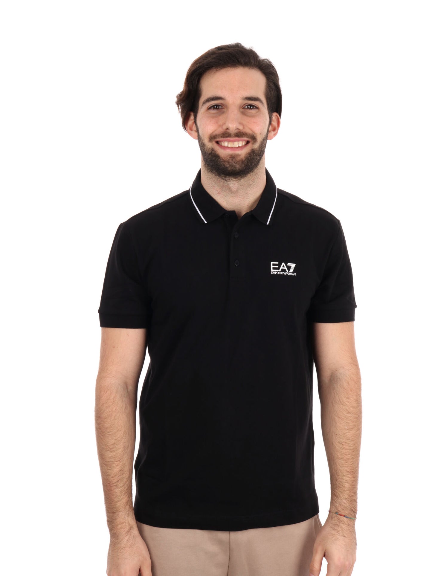 Polo Core Identity in piquet di cotone stretch nero da uomo