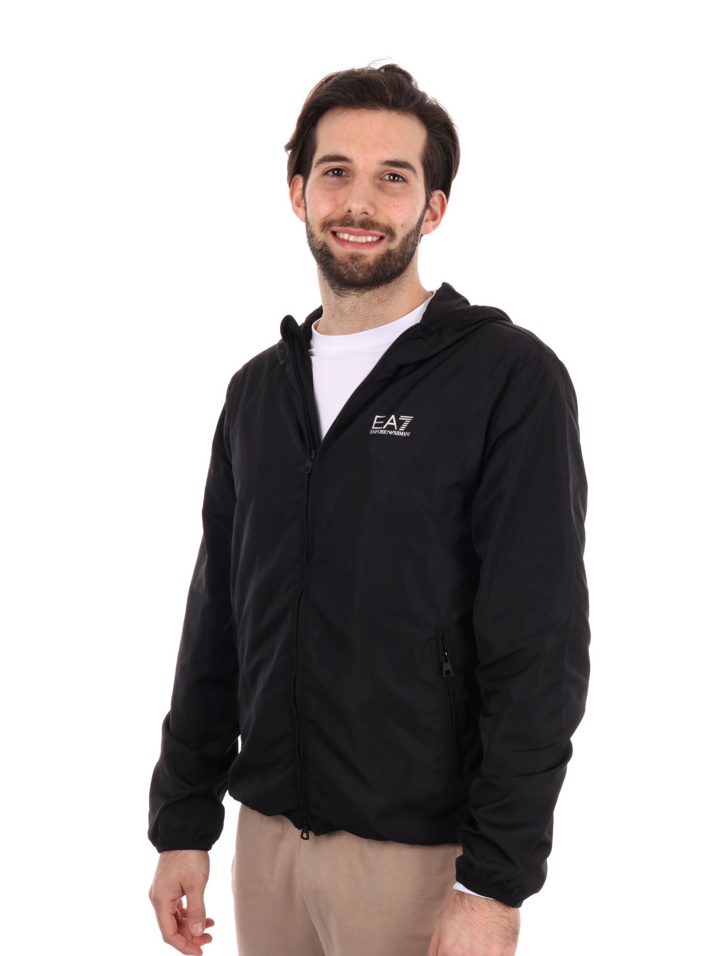Giubbotto con cappuccio EA7 Emporio Armani da uomo nero casual