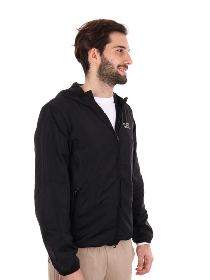 Giubbotto con cappuccio EA7 Emporio Armani da uomo nero casual