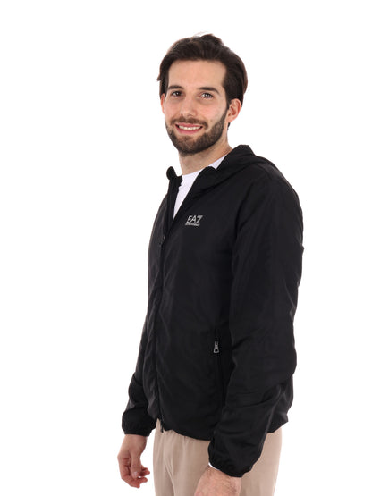 Giubbotto con cappuccio EA7 Emporio Armani da uomo nero casual