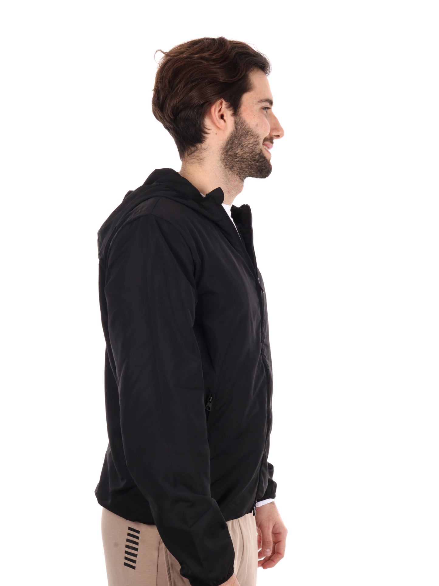 Giubbotto con cappuccio EA7 Emporio Armani da uomo nero casual