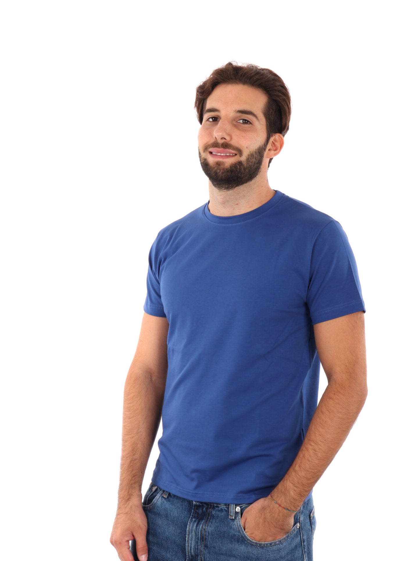 T-shirt uomo FB Prati in lycra tinta unita casual con collo girocollo