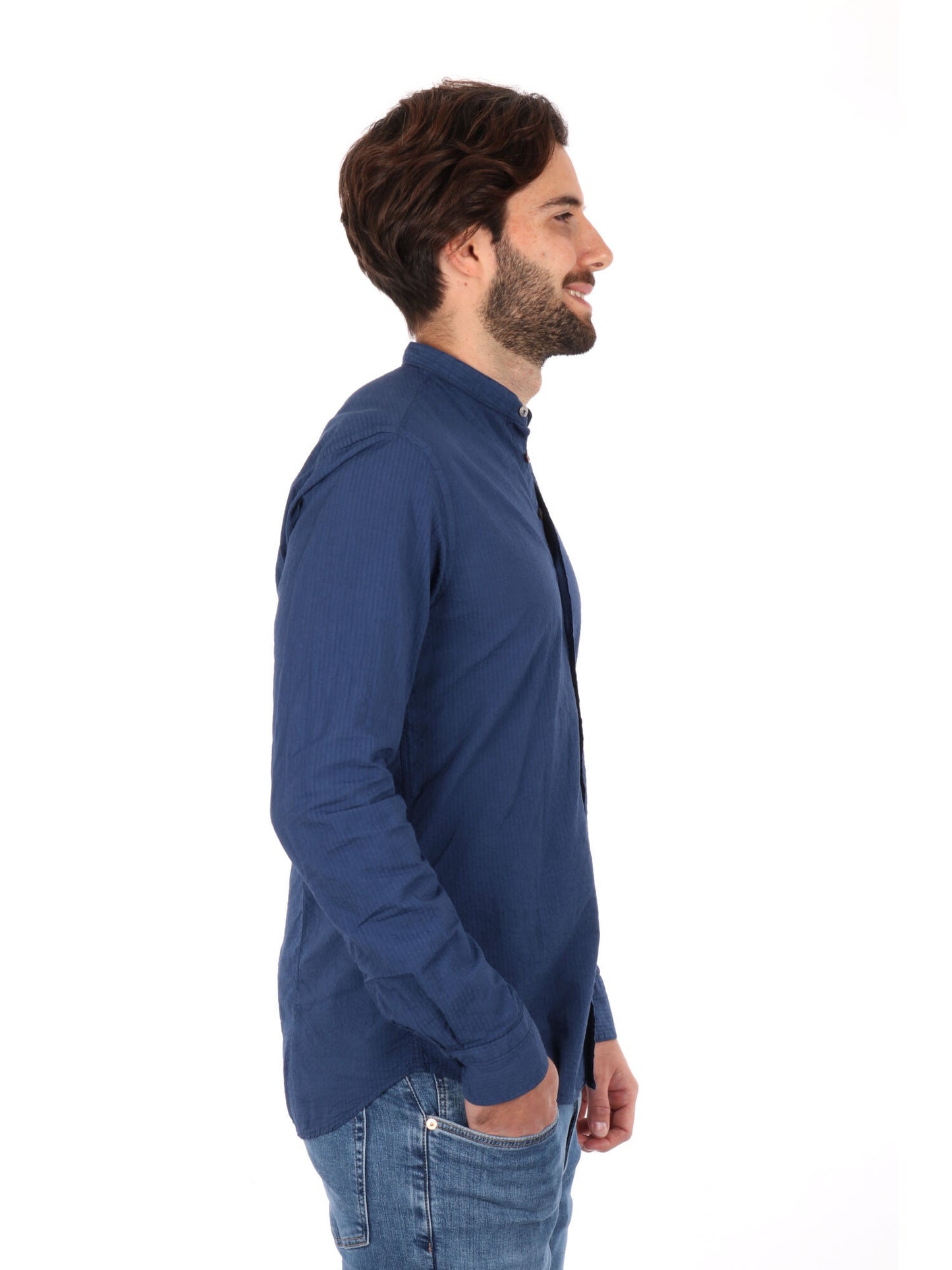 CAMICIA COLLO COREANO SEERSUK FB UOMO BLU MEDIO